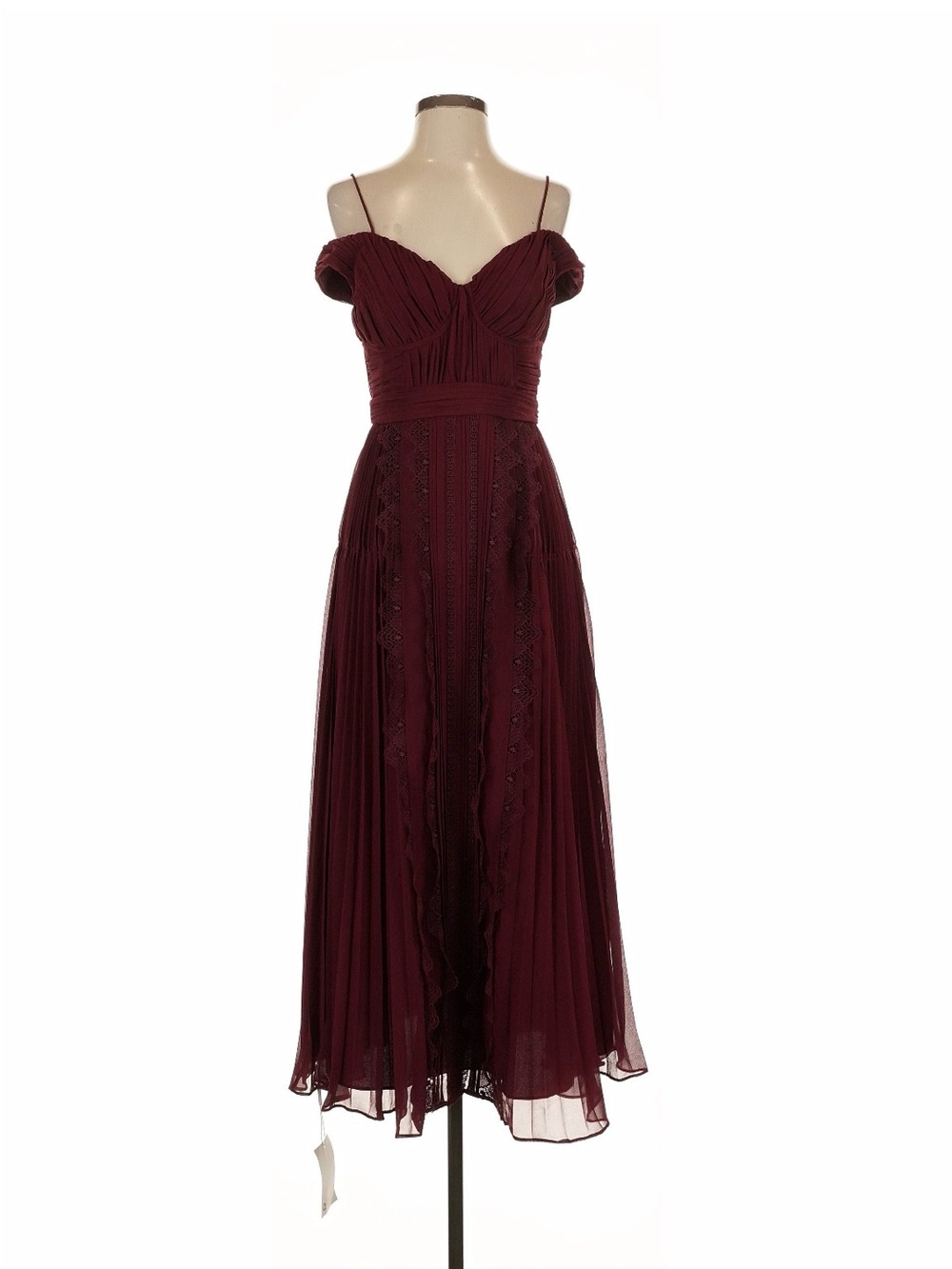 NWT Self-Portrait Burgundy Off-Shoulder Midi Dress